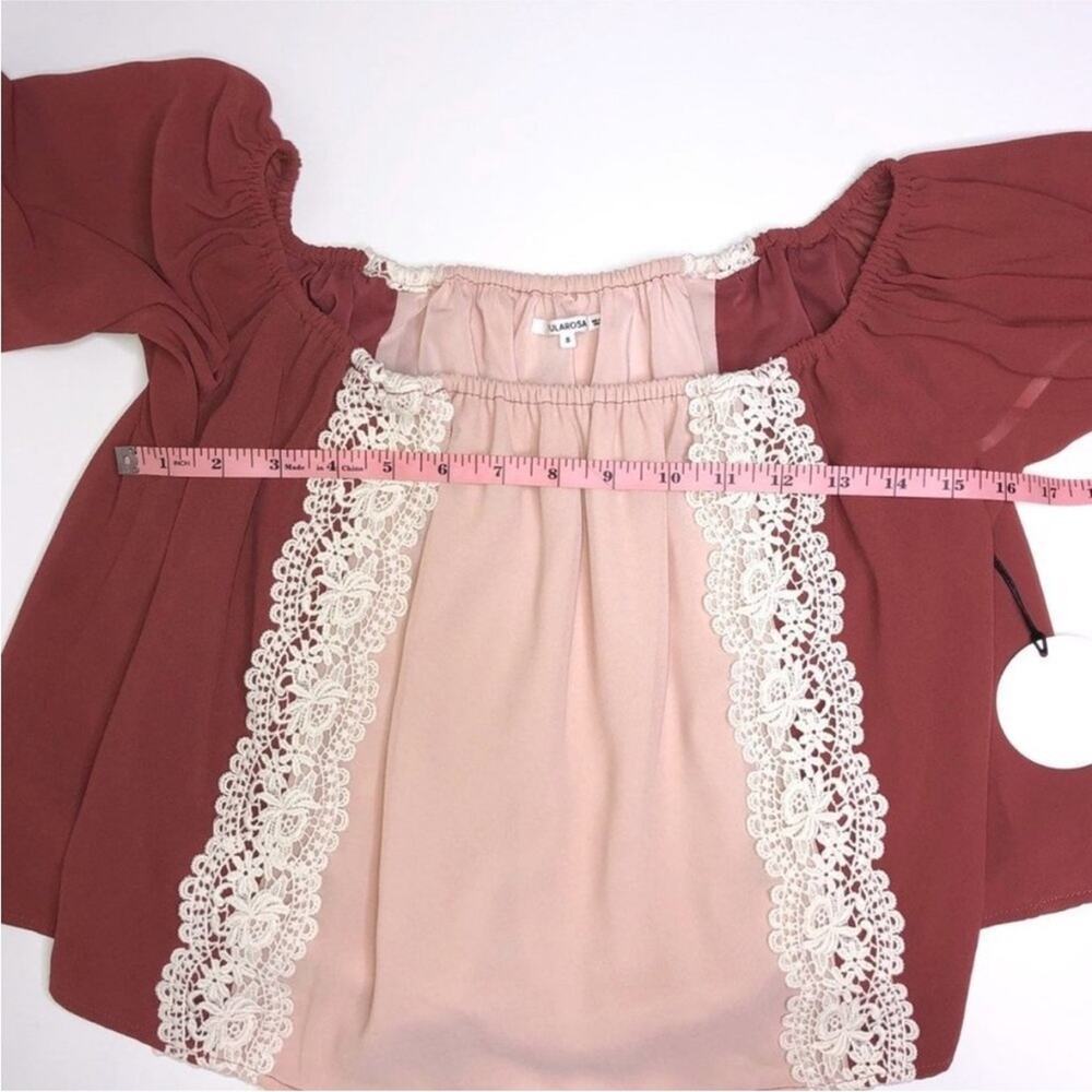 NEW TULAROSA Pink Red Rose White Lace Colorblock Boho Alexa Blouse Top Shirt S - Picture 10 of 13